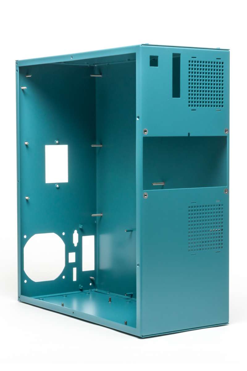 A powder coated computer case photographed on a solid white background.